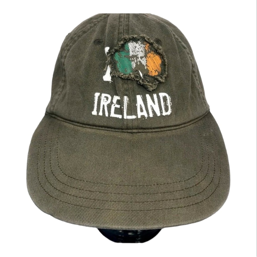 Irish Flag Trucker Cap Hat Distressed Canvas Army Green Adjustable Snap Closure - Picture 2 of 5